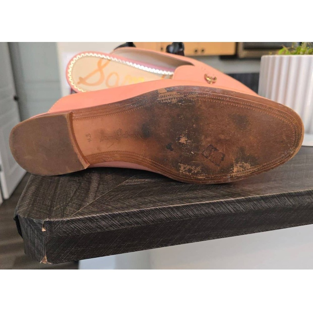 Sam Edelman Linnie Bit Mules Peach Pink Leather Horsebit Loafers Womens 8.5 - Picture 6 of 6